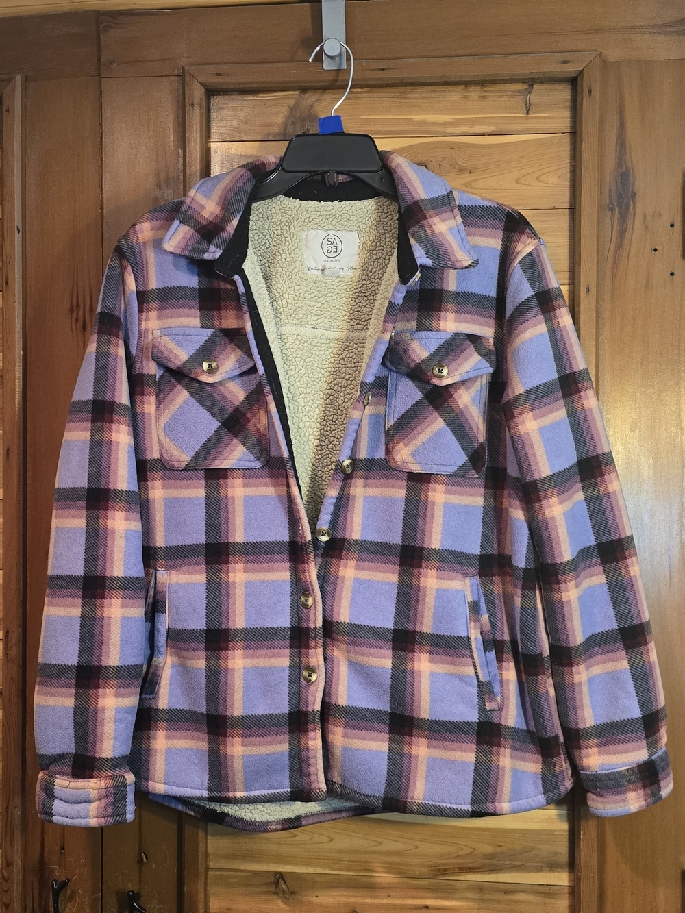 Cozy Fleece Plaid Jacket in Lavender & Pink